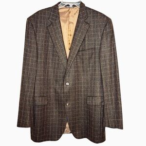 Mark Shale 100% Wool Brown Plaid Sport Coat